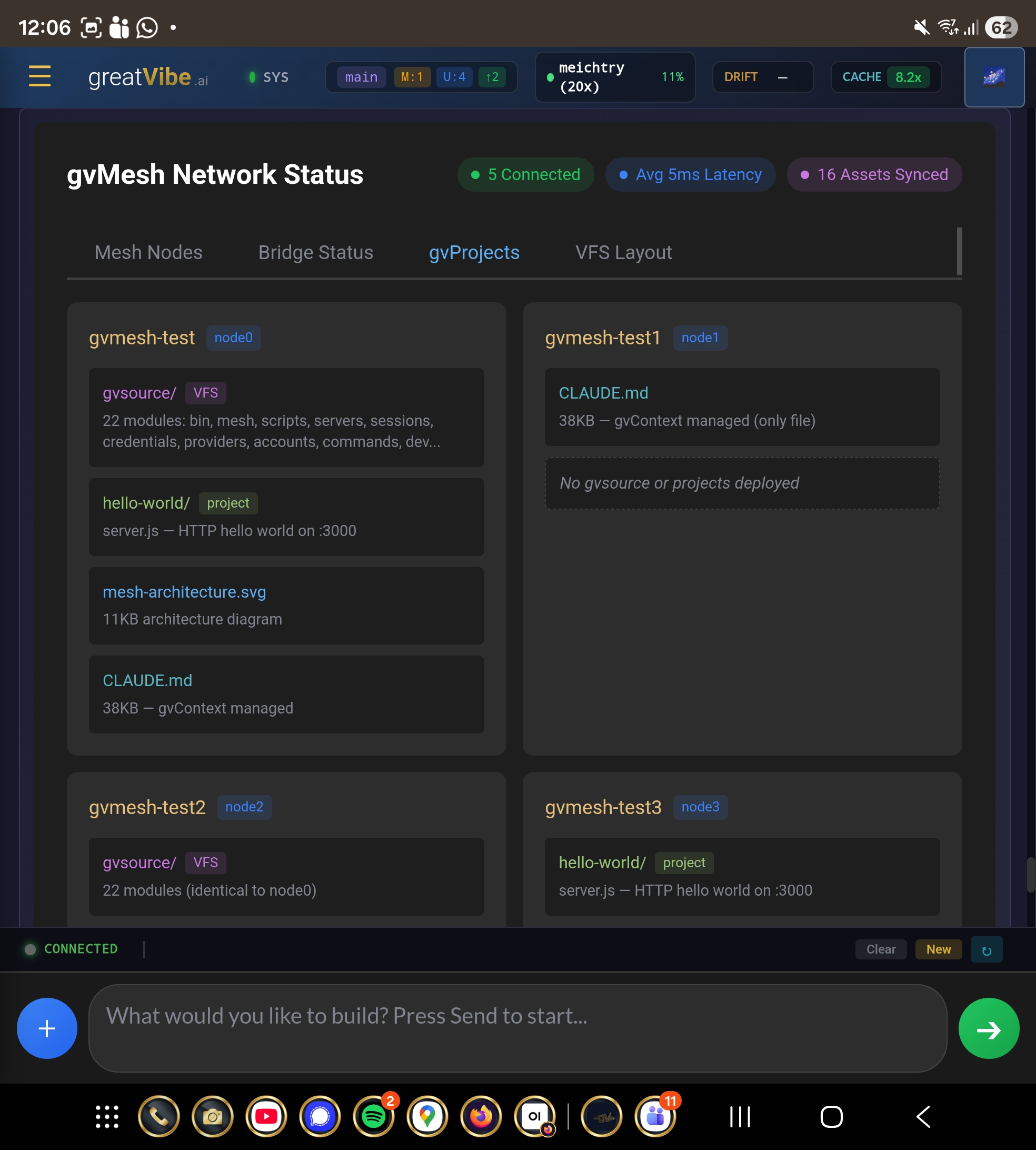 Mobile mesh projects view